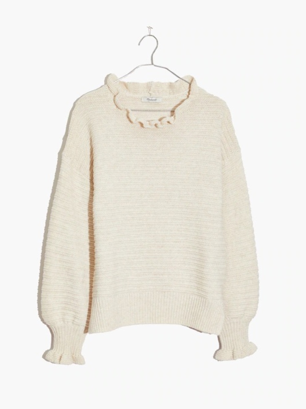 Madewell Ruffle-Neck Pullover Sweater in Cotton-Merino Yarn Size XS